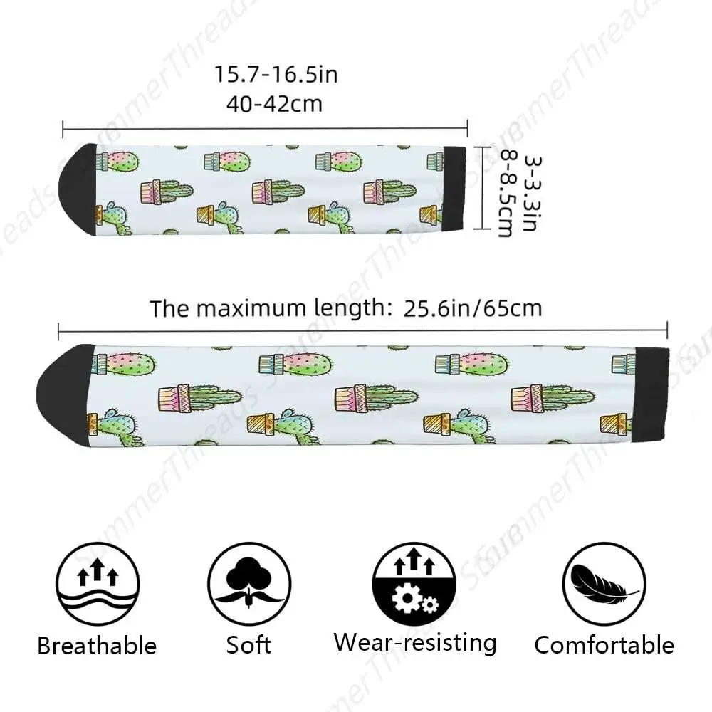 Cactus Funny Socks Colorful Watercolor Cartoon Cactus Cute Pot Plant Thorn Tropical Novelty Casual Crew Socks Contrast Color