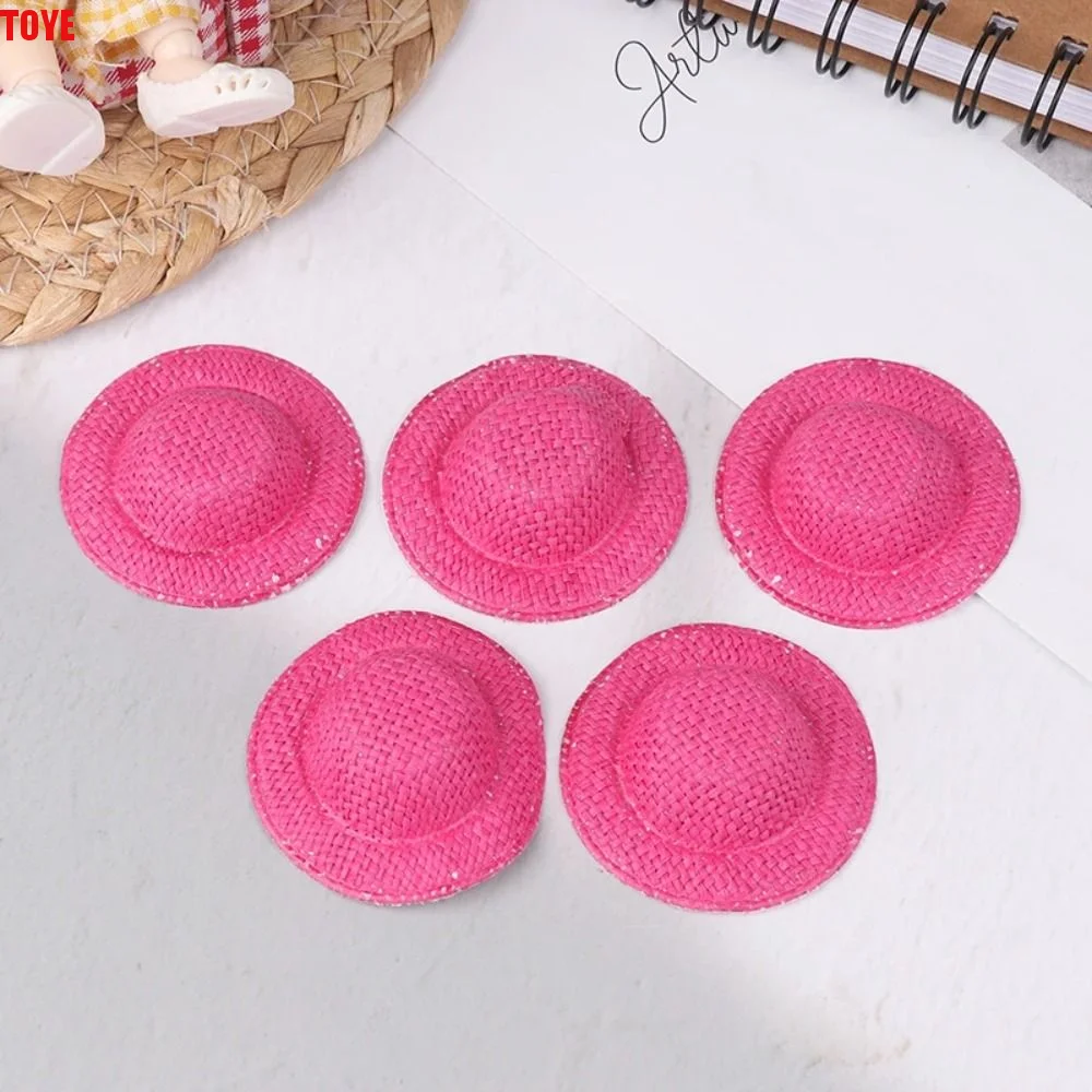 

5PCS Soft Cloth Doll Straw Hat Decoration Handmade Mini Doll Sun Cap Ornament 5cm Miniature Straw Hat Toy Children's Toys