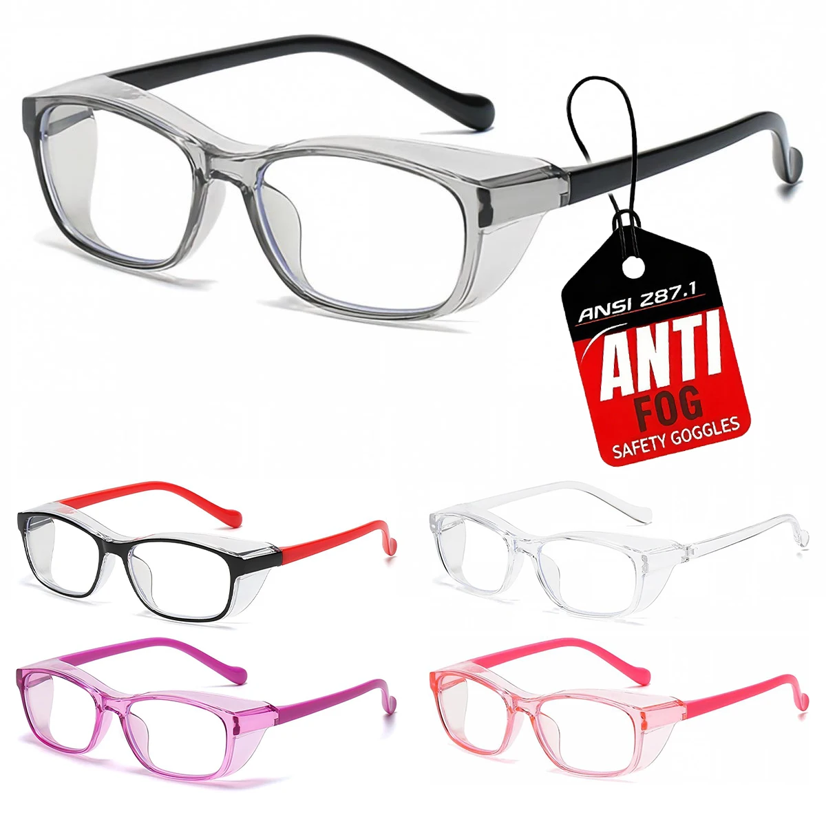 Kids Safety Glasses Anti Fog Goggles with Side Shield Anti Pollen & Blue Light Blocking Protective Eyeglasses HM15