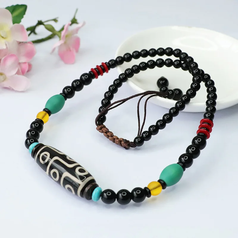 

Ожерелье из девятиочного агата из бисера дзи, халцедон, ювелирные изделия в тибетском этническом стиле