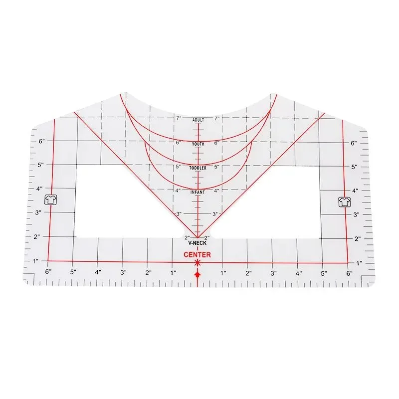 4pcs/set Useful T Shirt Ruler Protective Film Calibration Round Neck T-Shirt Centering Alignment Sewing Transparent Acrylic