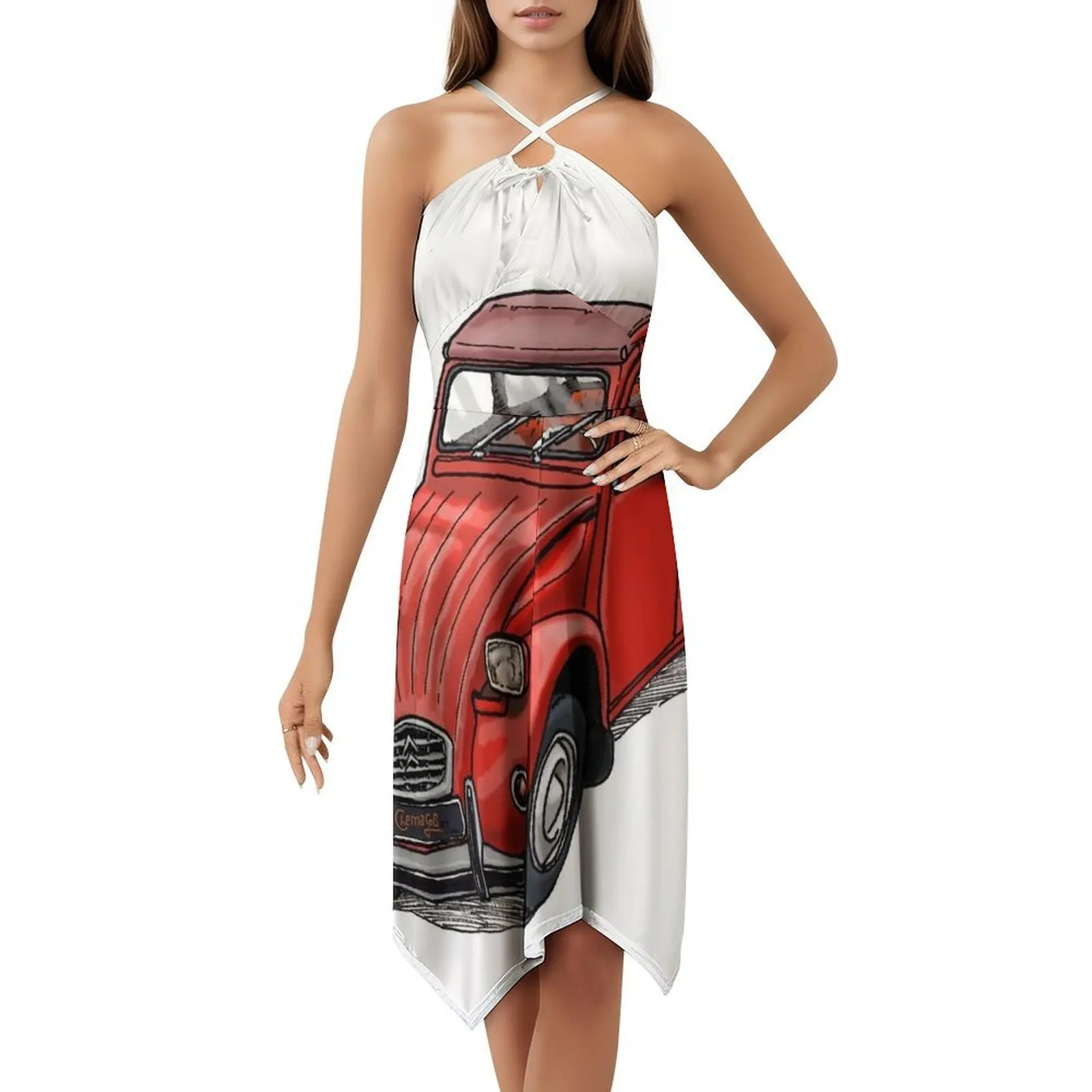 2Cv فستان كاجوال على الطراز الكوري الأحمر للنساء فساتين بسيطة يومية للمكتب للسيدات 2Cv سيارة كلاسيكية عتيقة فرنسا فرنسية أنثى #5