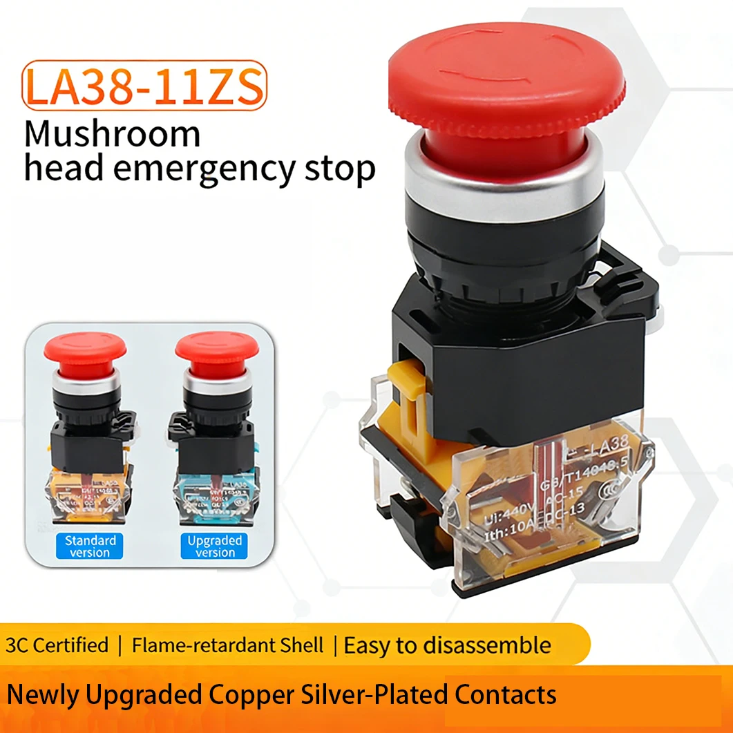 Emergency Stop Button Switch LA38-11ZS Emergency Stop Self-locking Emergency Stop Switch STOP 22mm 1NO 1NC