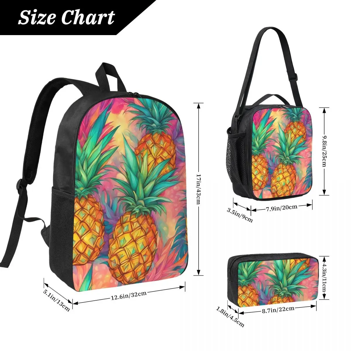 Tropical Pineapple Pattern Backpack Boys Girls BookBag School Bag Laptop Shoulder Bags 3ps Insulated Lunch Bag Pencil Case