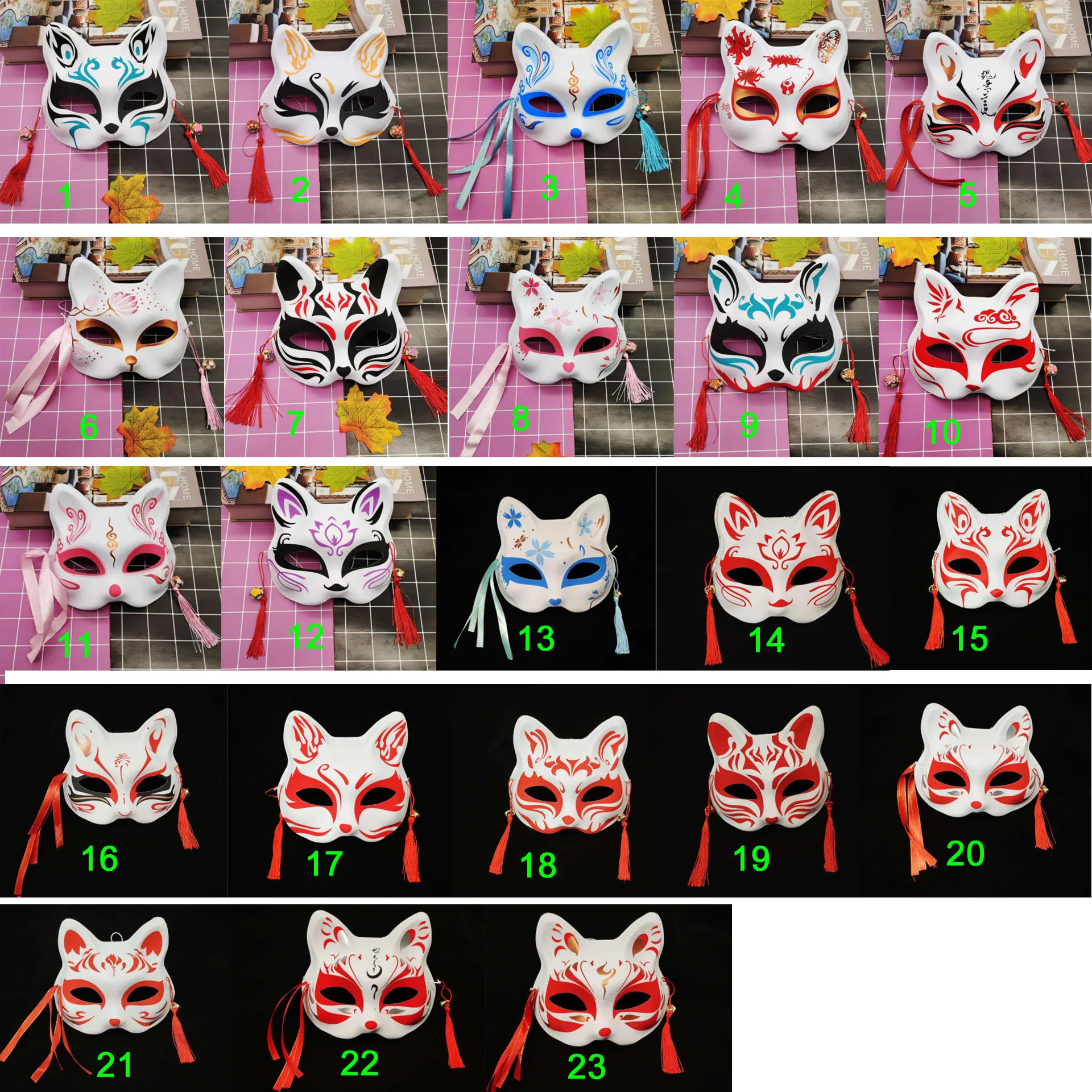 

25pcs Neko Cat Mask Animal Japanese Traditional Cosplay Kabuki Fox Masks Hand Painted Cherry Blossom Half Masks Wall Decoration