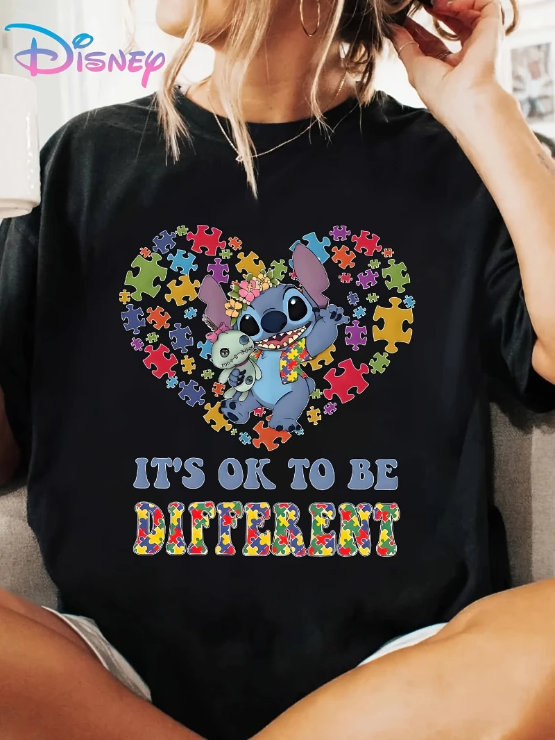 ديزني جديد 2025 المرأة قصيرة الأكمام تي شيرت ملون لغز ديزني ذات العلامات التجارية المشتركة تي شيرت لكل من الرجال والنساء في 2025 أفضل Y2k #1