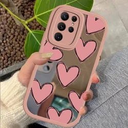 Love Heart Makeup Mirror Phone Case For Samsung S23 Ultra S 23 S22 S21 S20 FE S10 Plus Note 20 10 Lite Soft Silicone Cover