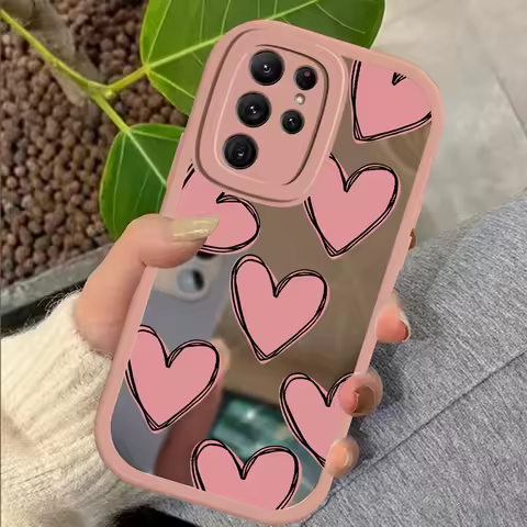 Love Heart Makeup Mirror Phone Case For Samsung S23 Ultra S 23 S22 S21 S20 FE S10 Plus Note 20 10 Lite Soft Silicone Cover