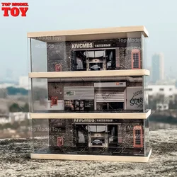 1/64 Scale Three Story Parking Lot Model Simulated Car Garage Scene Assembly Display Box Mini House Props for Fan Storage