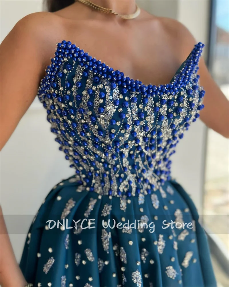 2024 Glitter Sweetheart Evening Dresses Sexy Split Pleats Beads Pearls Crystals Sequins Prom Gowns Wedding Party Gown Customized