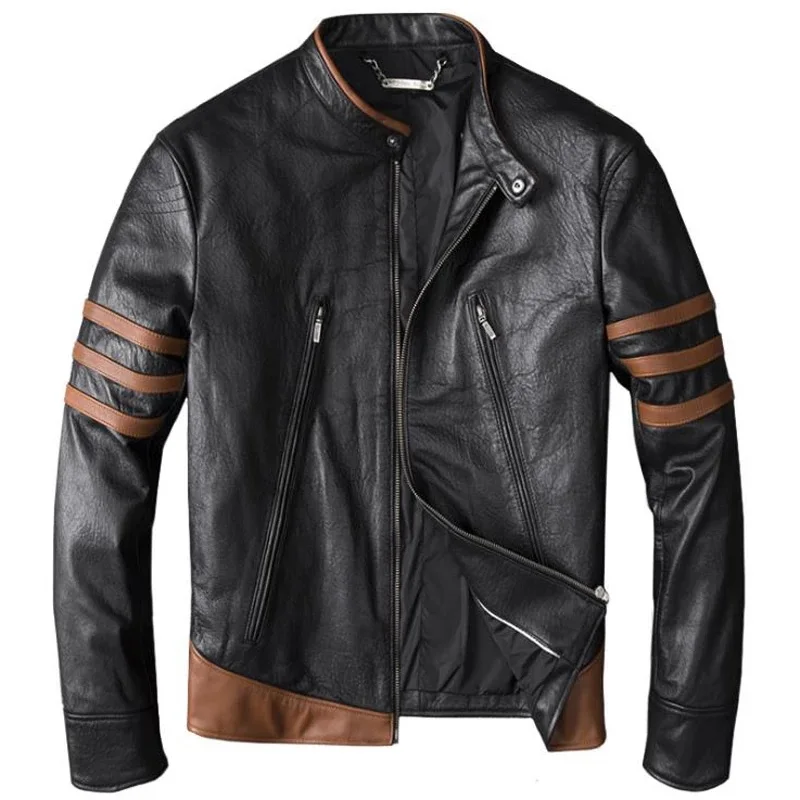 Mens biker Streetwear Sheepskin Real Leather Jacket and Coats Motorcycle Genuine Leather Jackets Male Clothing coat