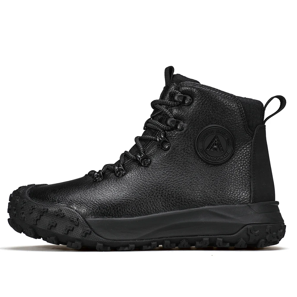 HUMTTO-zapatos de senderismo de cuero para hombre, botas de Trekking de lana cálida para invierno, zapatos deportivos para acampar al aire libre,