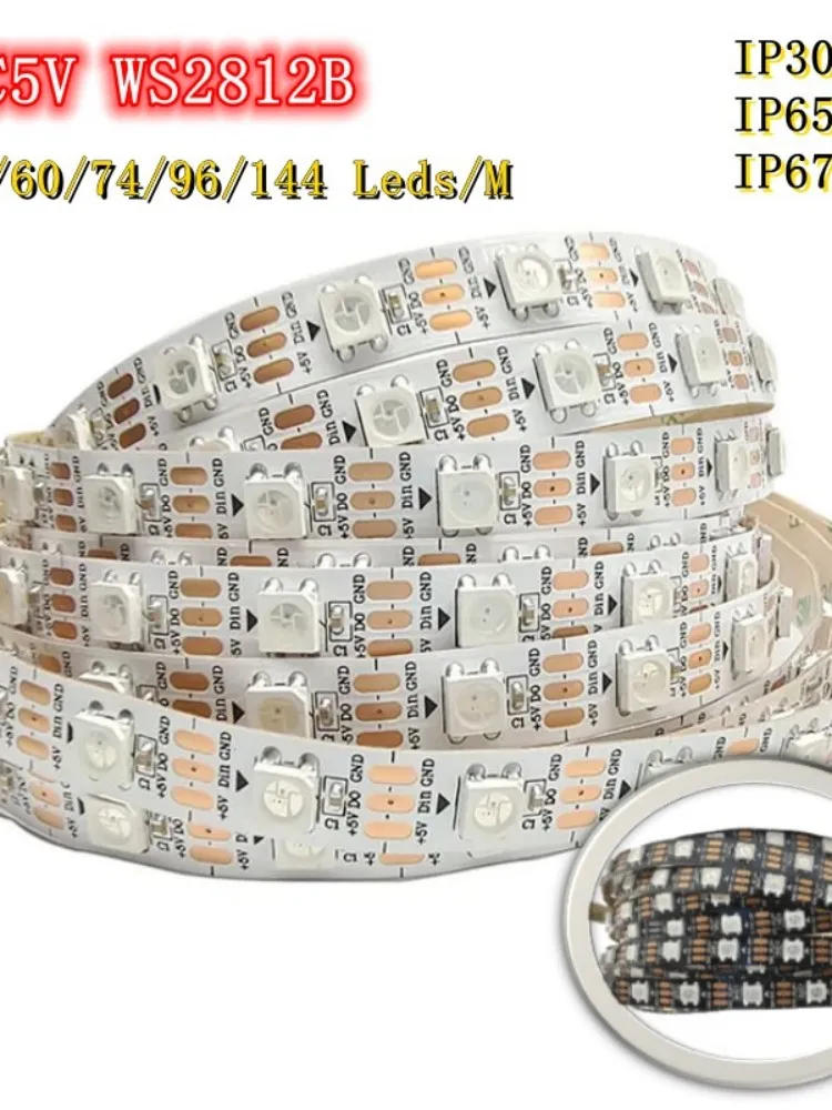 1/5m 5V WS2812 12V WS2815 LED Strip 30/60/74/96/144 leds/m adresseerbare IC pixel 5050 RGB Verlichting Tape IP30/65/67 Magische neon bar - afbeelding 2