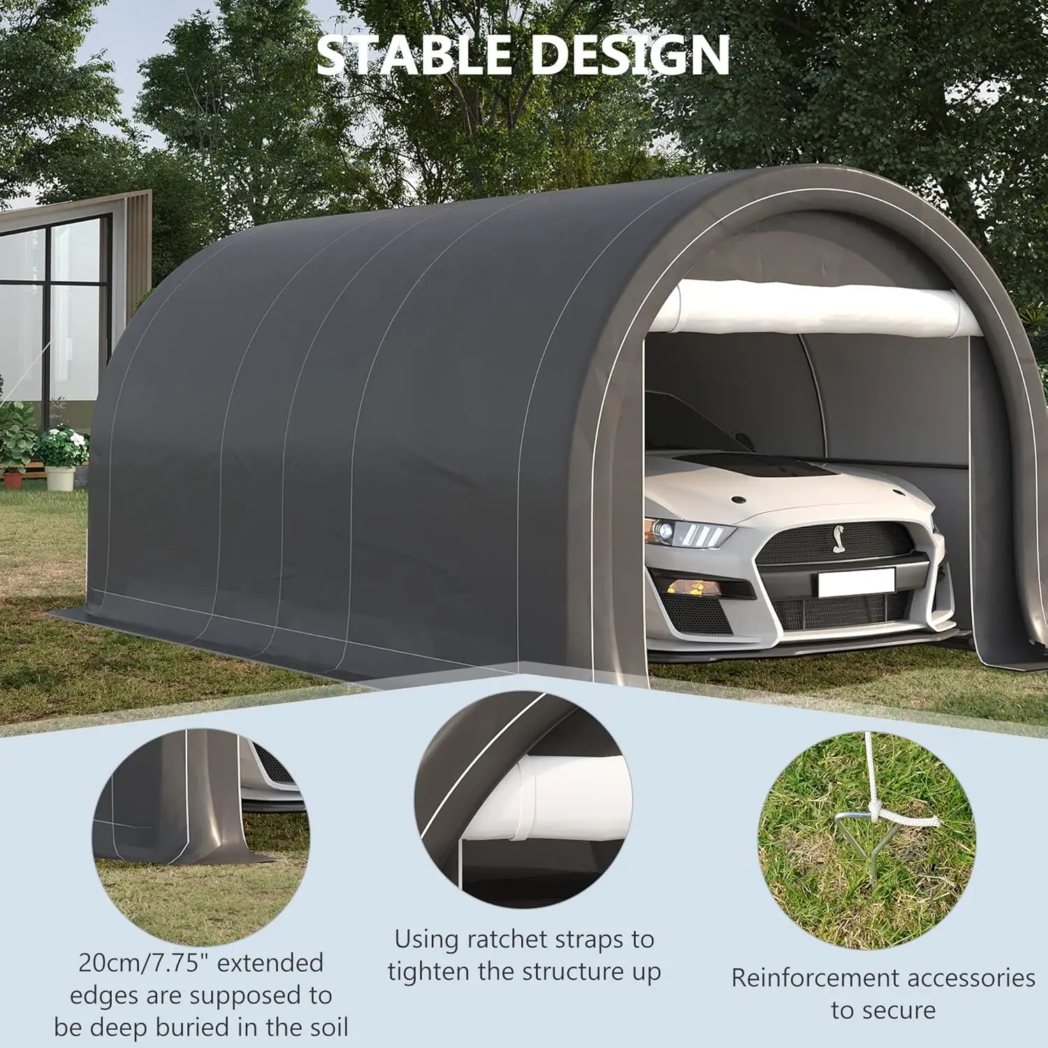 

Custom 10x16 Carport, Heavy Duty Anti-UV PE Canopy Portable Garage Tent with Large Door for Car/Truck/Boat/Bike/Garden Tools