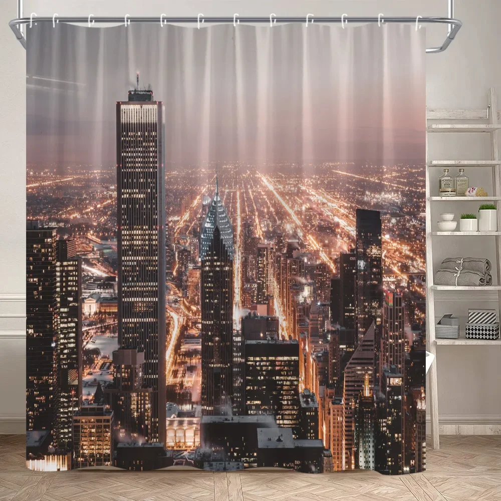 Urban Architecture Shower Curtain New York City Center Architectural Landscape Bathtub Partition Polyester Fabric Bathroom Decor