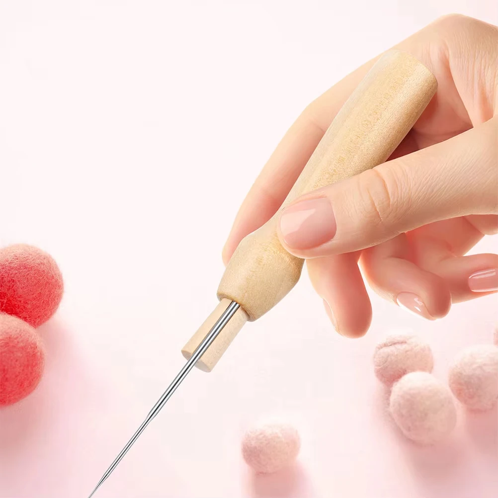 1/2Pcs Handmade Wooden Handle Felting Needles Wool Pocked Tools Durable Portable Diy Package Craft Felting Accessories