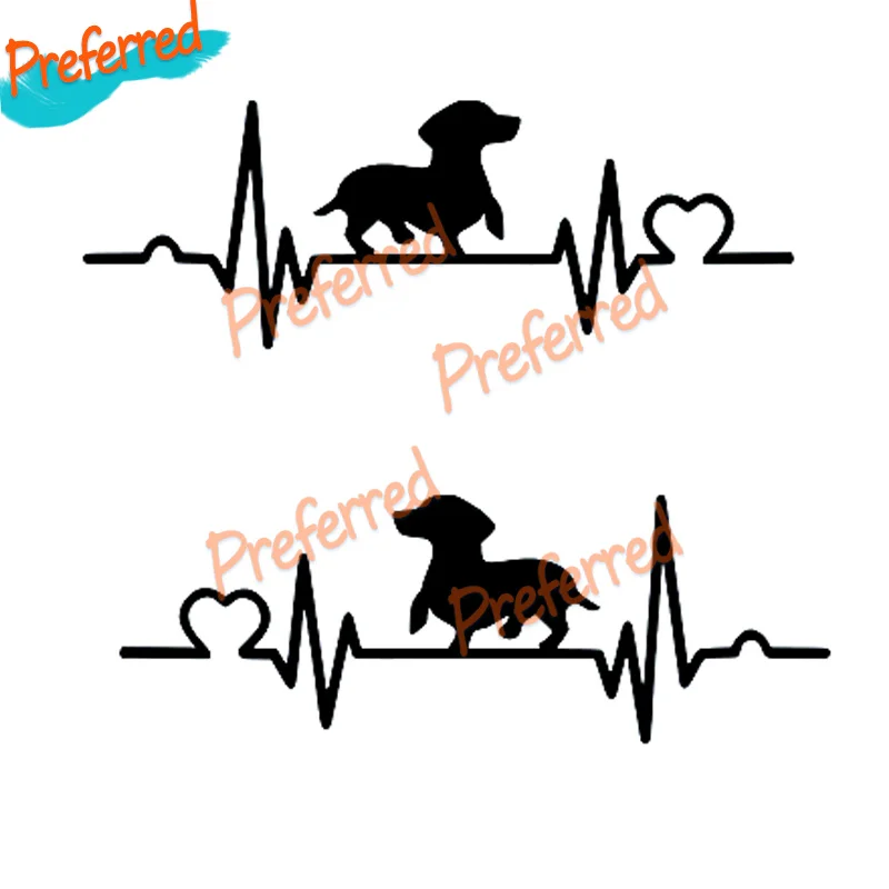 2x Herzschlag Dackel Aufkleber Dachshund Teckel Jagdhund Erdhund Kurzhaar 20x7cm Sticker - Customizable in Any Sticker Size