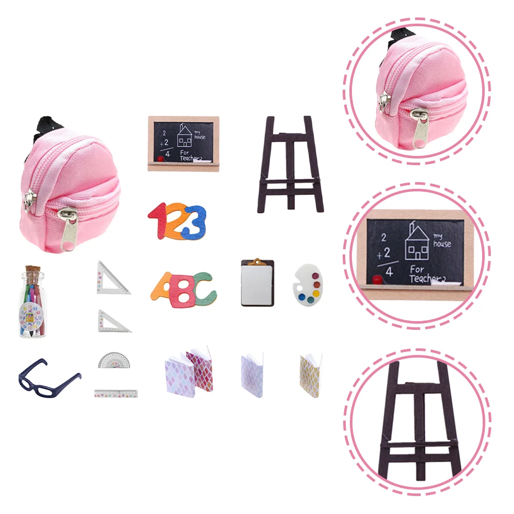 Dollhouse Stationery School Bag Supplies for Dolls Blackboard Toy Mini Stuff Playset Kids Accessories Wood