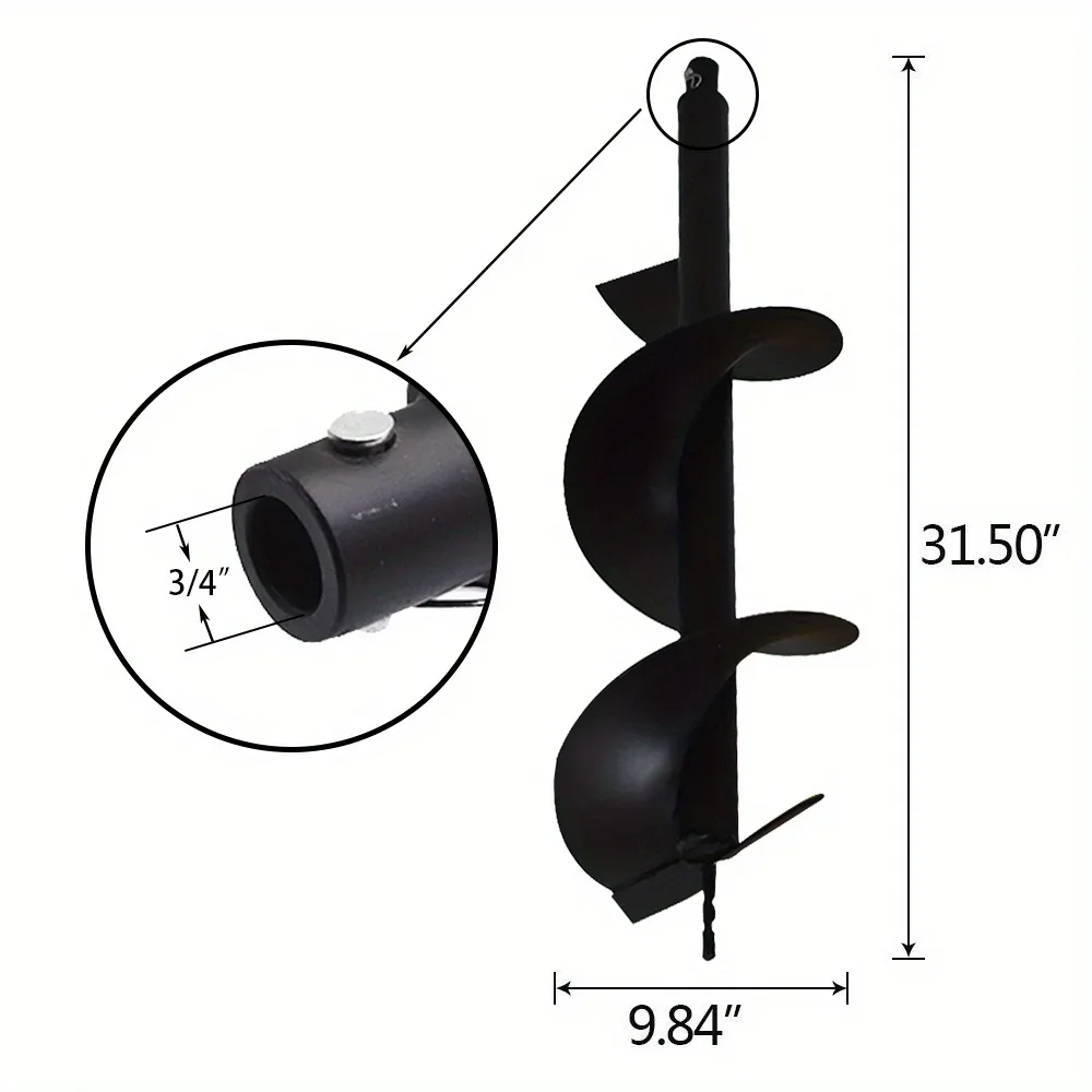 Black Auger Bit 10 Inch Soil Auger Bit Fit for Planting, Gardening, Tree Planting, Digging Holes Inside Diameter 3/4 Inch Shaft