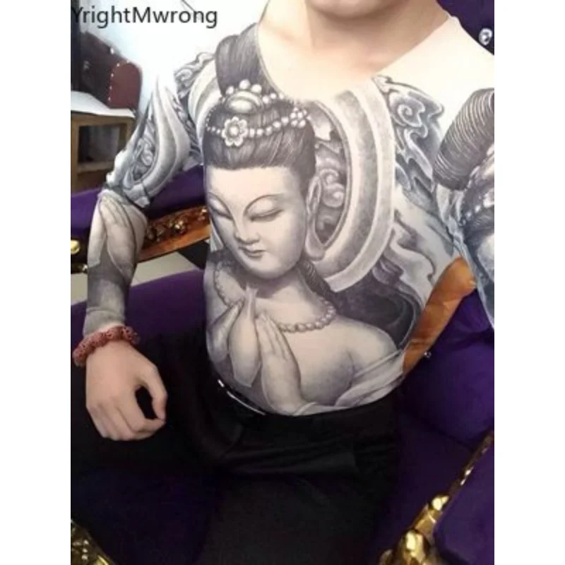 Summer Slim Stretch Mesh Tattoo T Shirt Hip Hop Top Women Harajuku Streetwear Goth Dragon Graphic Punk T-Shirt y2k grunge cloth