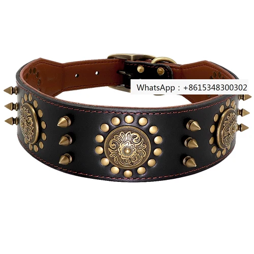 

Rivet leather do g collar anti bite pointed d og collar large dog collar dog accessories