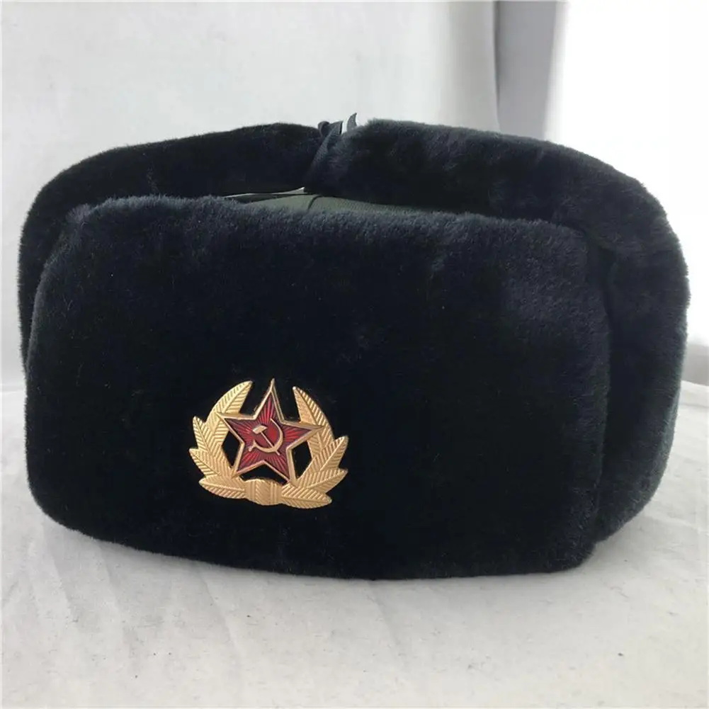 Soviet Badge Lei Feng Hat Windproof And Waterproof Men\'s And Women\'s Outdoor Hat Thickened Ear Protection Russian Warm Hat