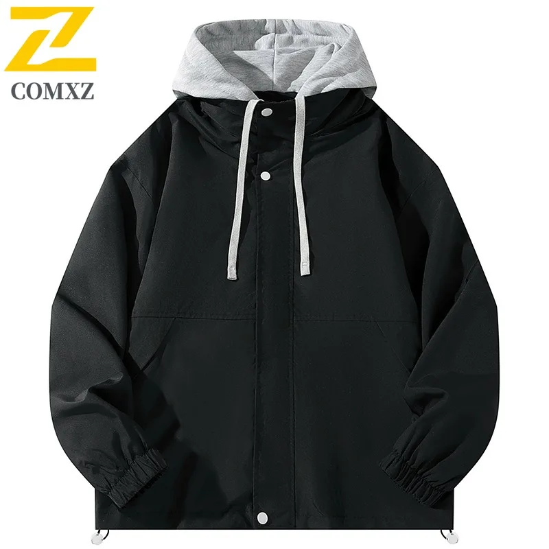 

COMXZ 2025 Men Women Unisex Outdoor Waterproof Hooded Jacket Winter Autumn Fake Two Piece Casual Fashion Lightweight Coat