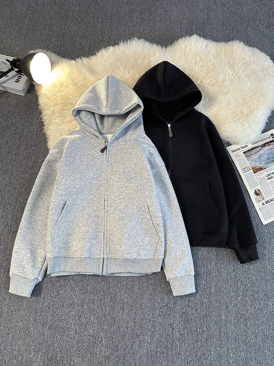 

Мужская толстовка-худи из тяжелого материала с воздушной прослойкой, свободного кроя, на молнии, в американском стиле, для пар, весна-осень