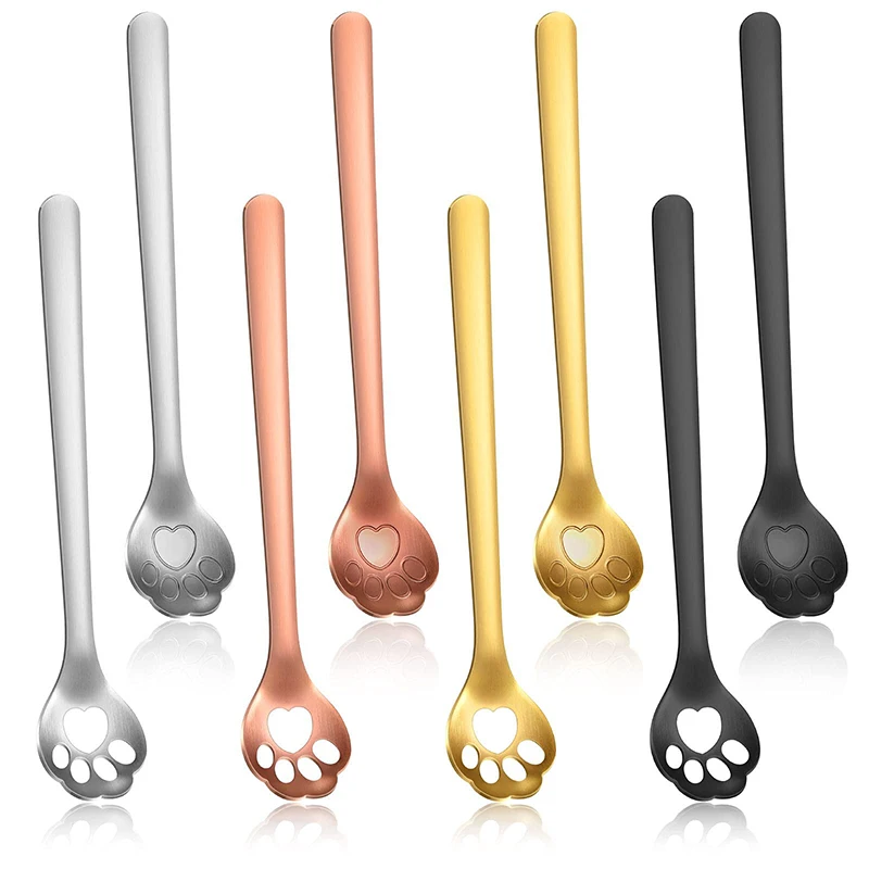 Creative Cute Cat Dog Claw Stainless Steel Golden Spoon Hollow Ice Cream Coffee Tea Dessert Spoon Kitchen Tableware Accessories