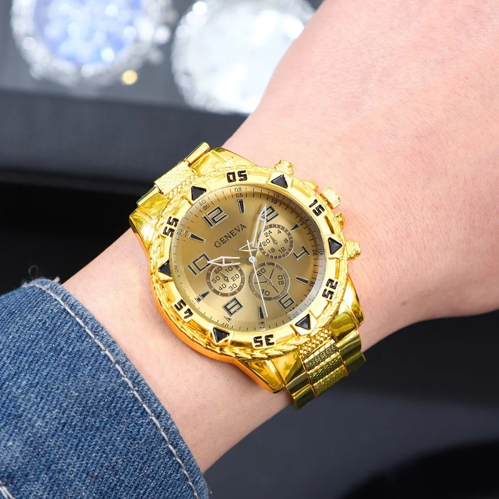 طقم ساعات كلاسيكية فاخرة للرجال، ساعات كوارتز دائرية بحزام من الفولاذ المقاوم للصدأ، أفضل هدية للعطلات. #6