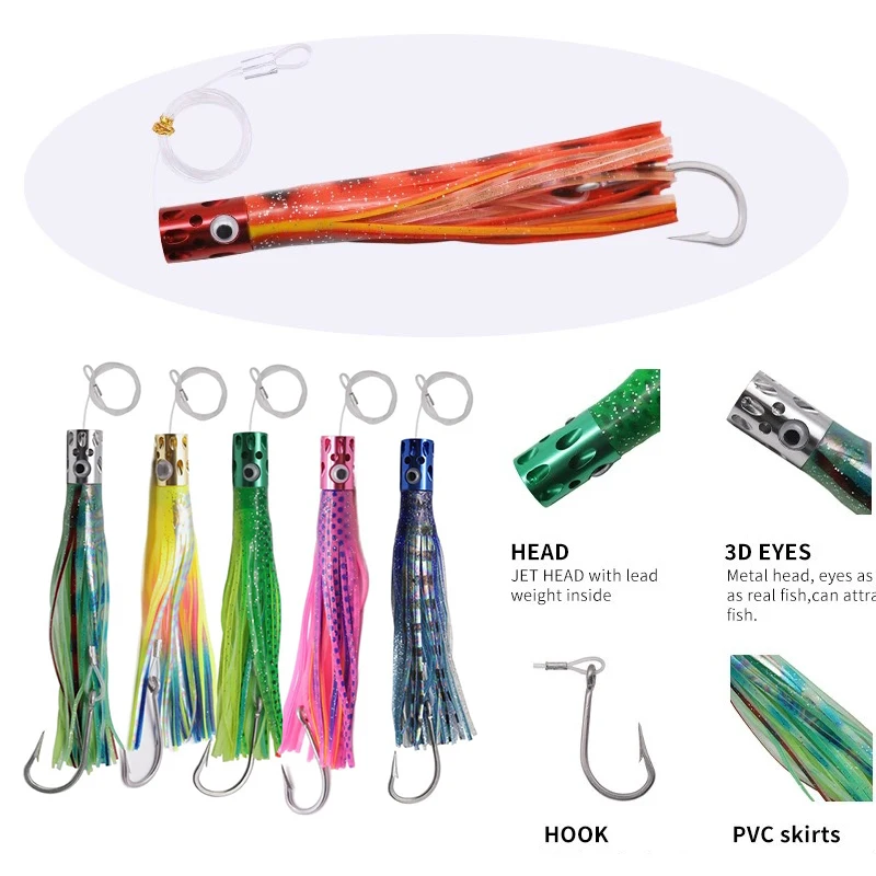 1PC 52g18cm Big Game Lure Tuna Octopus Deep Sea Fishing Soft Lure Boat Fishing Trolling Lure Squid Pesca Fishing Bait With Hook