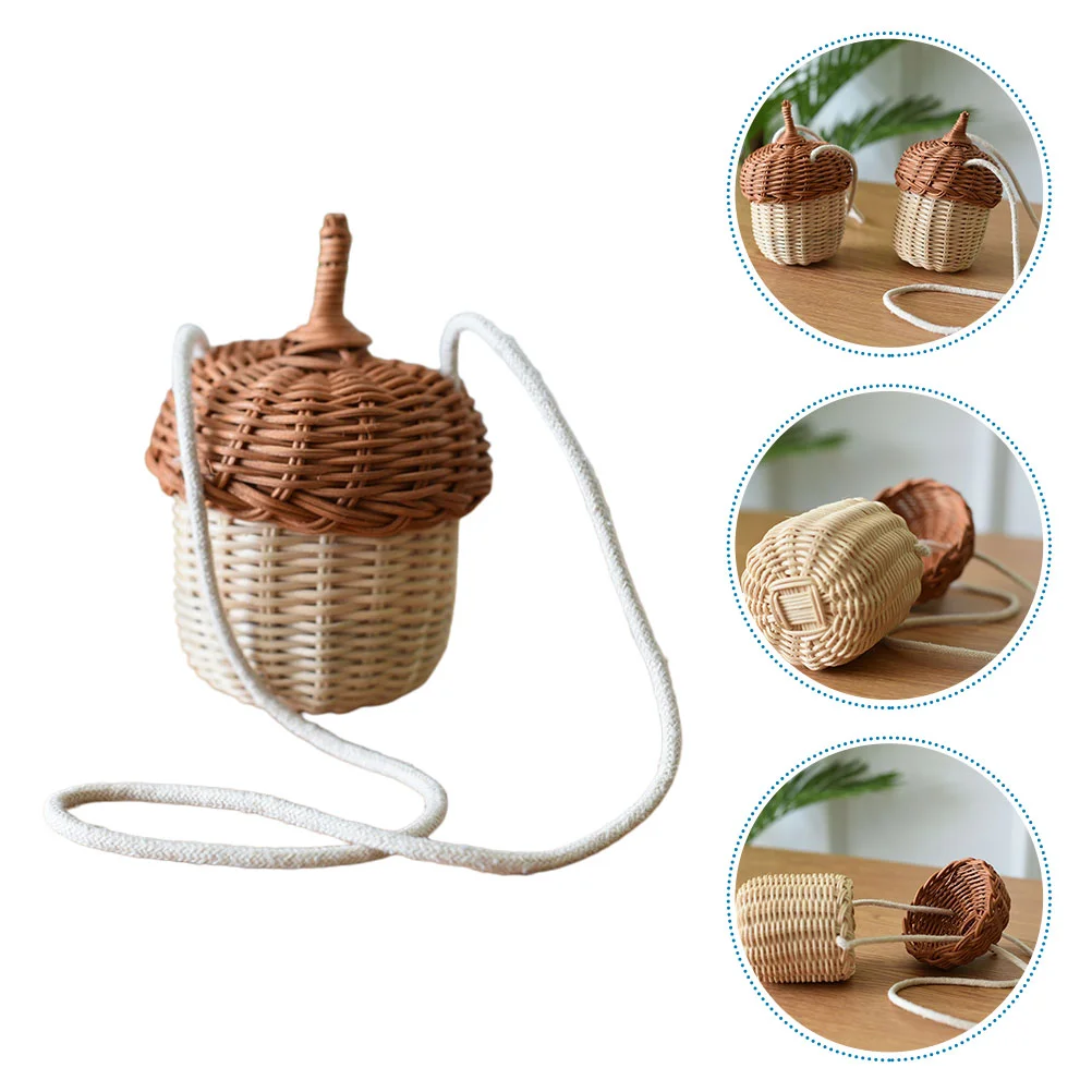 Woven Bag Kids Decor Decorative Cross-body Acorn Storage Basket Children Handbag Clothing Crossbody Rattan