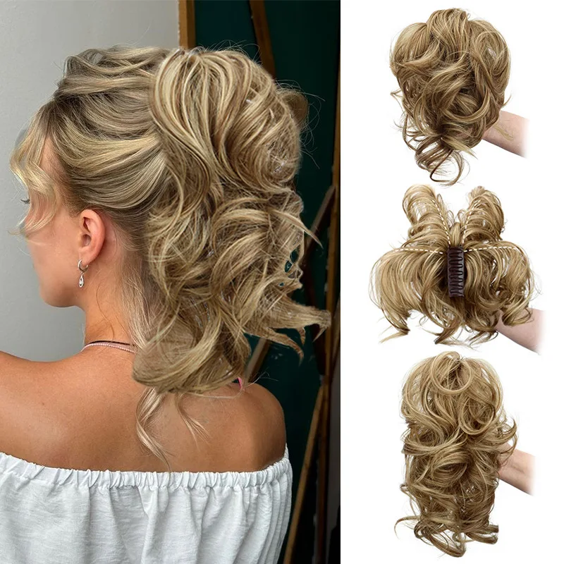 

Adjustable Claw Clip-In Short Curly Ponytail for Women，Heat-Friendly Synthetic Hair Extension, DIY Hairpiece for Instant Volume