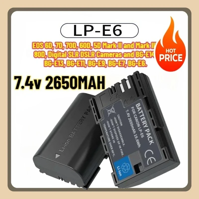

For Canon For EOS 5D 5DS Mark II 2 III 3 6D 7D 60D 60Da 70D 80D 90D DSLR 2/4PCS NEW7.4V 2650mAh LP-E6 LPE6 Battery