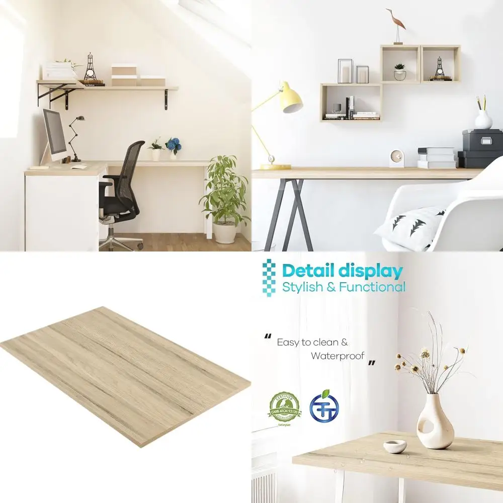 

36x20 Melamine L-Shaped Desk Top, One-Piece Construction, Oak/Grey, Ideal for Home and Office