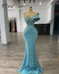 Luxury Blue Beaded Evening Dresses Stunning Crytsal Sequin Mermaid Celebrity Party Dress Formal Occasion Gown Customized Prom