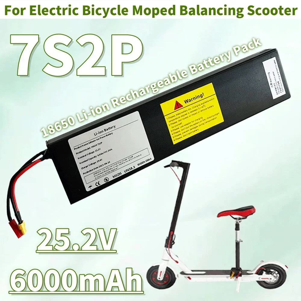 

25.2V 6000mAh 7S2P 18650 li-ion Rechargeable Battery Pack For Electric Bicycle Moped Balancing Scooter+2A Charger