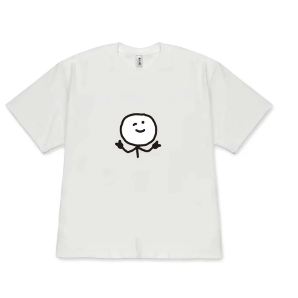 Kawaii Minimalist Wink Smiley Face Print T-Shirt Casual Short Sleeve Tee for Men Women Korean Style Fashion Versatile Tops Black