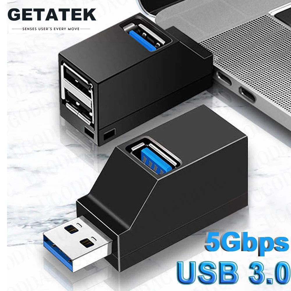 

Getatek USB 3.0 HUB Adapter Extender Mini Splitter Box 1 to 3 Ports High Speed USB 2.0 For PC Laptop U Disk Card Reader