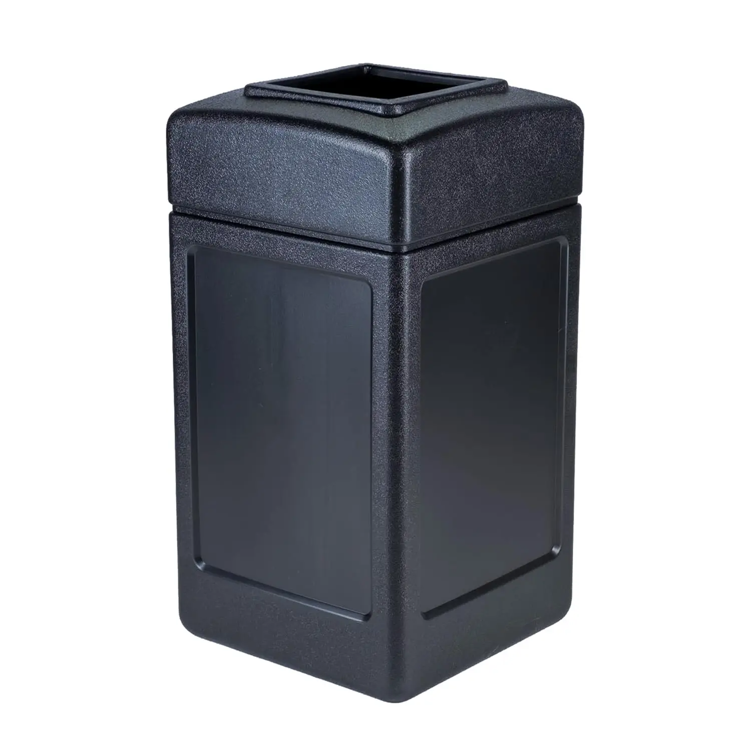 

42 Gallon Square Trash Can, Open Top, Indoor/Outdoor, Heavy Duty Plastic, Black