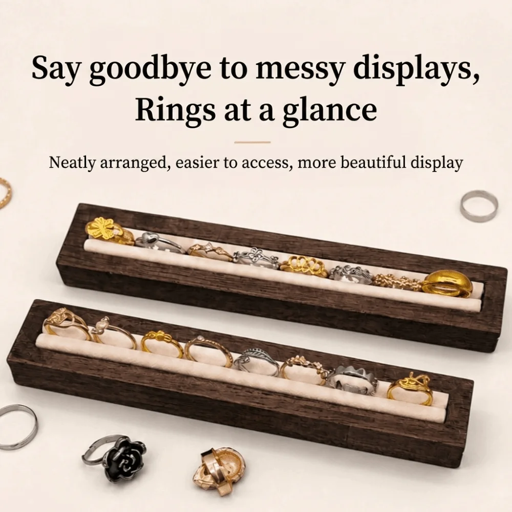 

Jewelry Accessories Wood Ring Display Stand Soft Lining Velvet Ring Holder High End Minimalism Ring Storage Rack Jewelry Shop