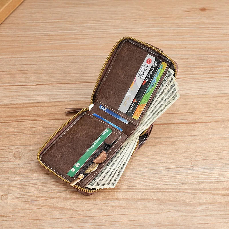 Men's Fashionable Tree Pattern Zipper Buckle, Credit Card Card Holder, Zipper Coin Storage Zipper Button Closure Business Walle