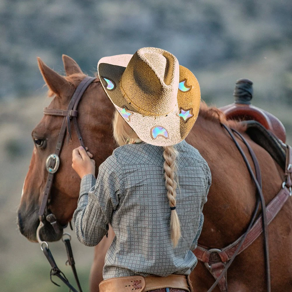 

Соломенная ковбойская шляпа для женщин и девочек, ковбойская шляпа в стиле вестерн, формируемая ковбойская шляпа для музыкального фестиваля, вечеринки, пляжа