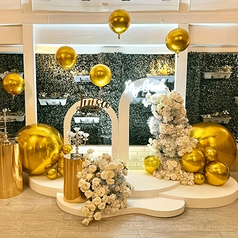4 Stück goldene Disco-Ballons (10-32'). Wiederverwendbare 4D-Folienkugel mit selbstverschließendem Verschluss. Dekoration für Geburtstage, Weihnachten, Hochzeiten, Partys. – Detail 1