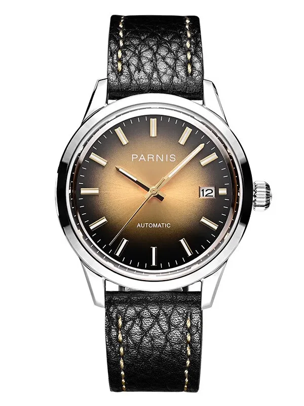 Parnis Herren-Automatikuhr, 39,5 mm, mechanische Armbanduhr, 5 ATM wasserdicht, Saphirspiegel, Farbverlaufszifferblatt