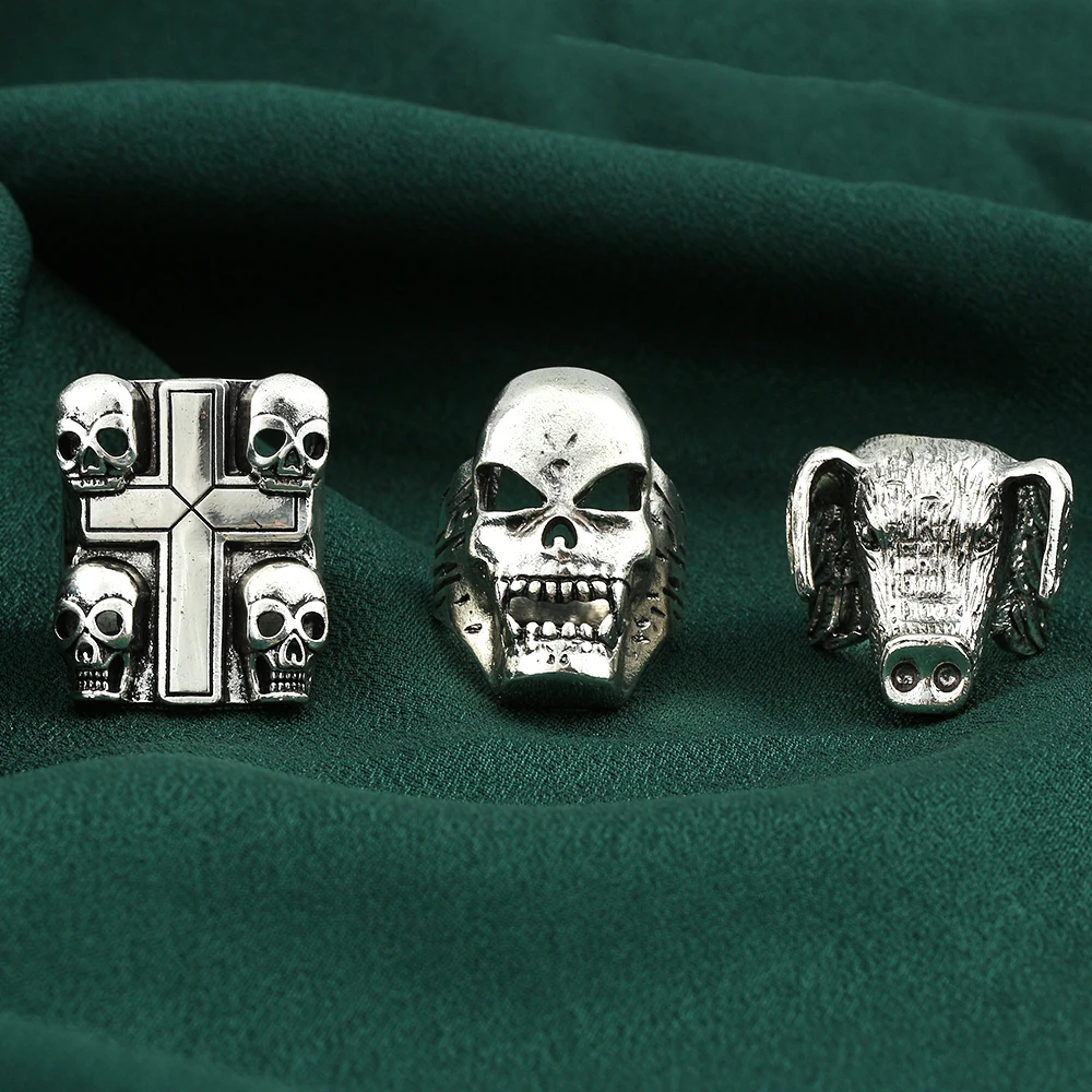 TV Drama Eddie Munson Ring Hellfire Club Rings Accessories Men Gifts Halloween Vintage Punk Skull Ring Jewelry For Fans Gifts