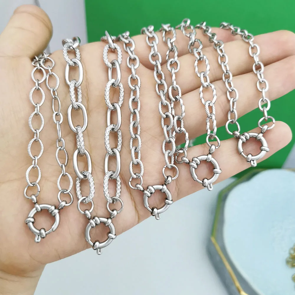Matrosen-Federverschluss-Halskette für Damen und Herren, Choker aus Edelstahl, Geometrische Verbindung, Gedrehte Kette, Rolo, PVD Goldfarbe, Silber, Großhandel – Detail 2