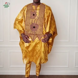 H & D abbigliamento africano per uomo tradizione ricamo 3 pezzi Set Bazin abbigliamento camicia pantaloni cappotto nero rosso abito festa di nozze