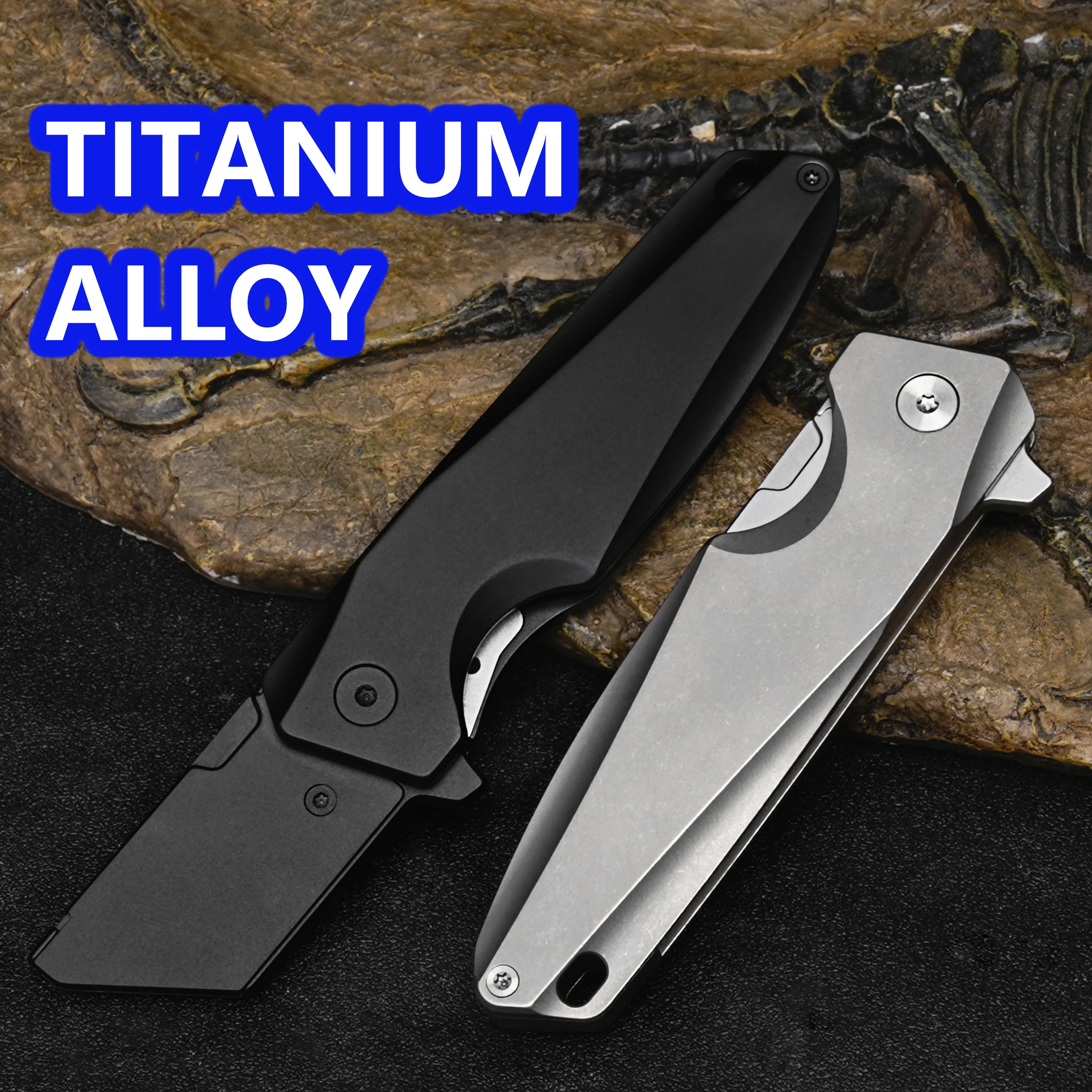 Titanium Alloy Utility Knife Outdoors EDC Tool Cut Rope Unpacking Self-defense  Folding Cutter Handle New Black