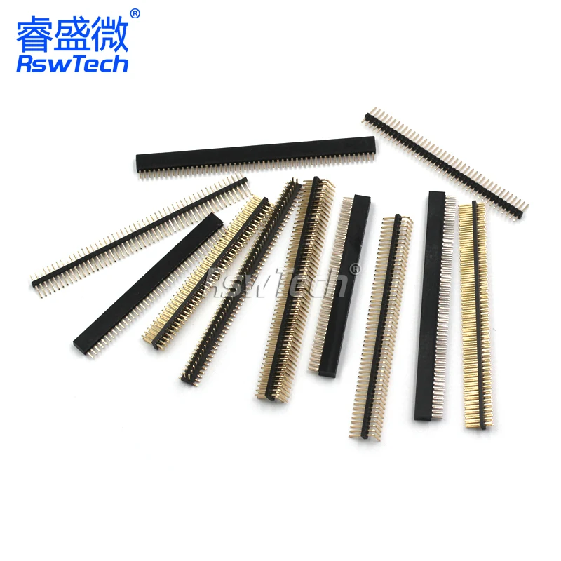 1.27MM pin header, single and double row, 1*40P 50P 2*40P50P, straight/bent pin, gold-plated